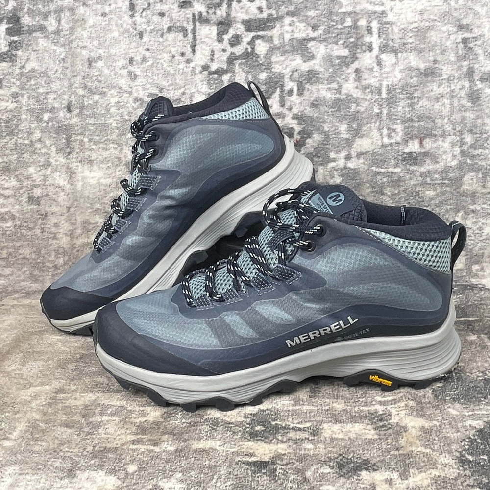 Merrell Women 7 Moab Speed Mid GTX Gore-Tex Navy Blue Hiking Boots Gorpcore‎
